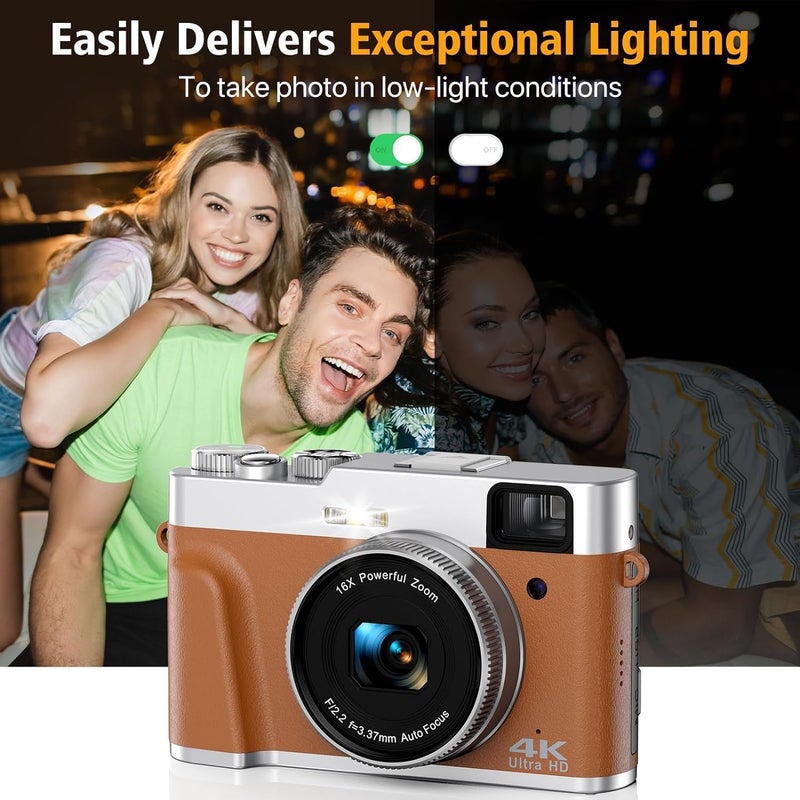 FlyFrost 4K Digital Camera for Photography, 48MP Autofocus Vlogging Cameras with 16X Digital Zoom, 2.8" LCD Point and Shoot Camera for YouTube, Anti-Shake Compact Cameras with 32GB Micro SD Card & 2 Batteries - Image 4